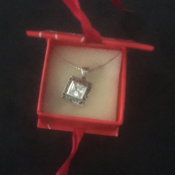 💕Host Pick💕Silver 3/4” sq Pendent and Box Chain w/crystal Cubic Zirconia - Picture 7 of 8